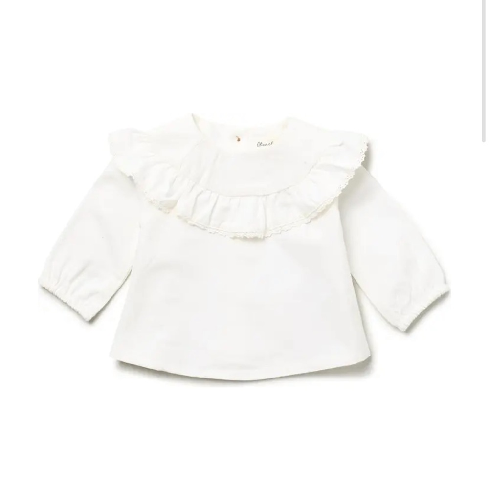 OLIVER & RAIN Ivory Ruffle Long Sleeve Top Size Newborn Baby White Shirt